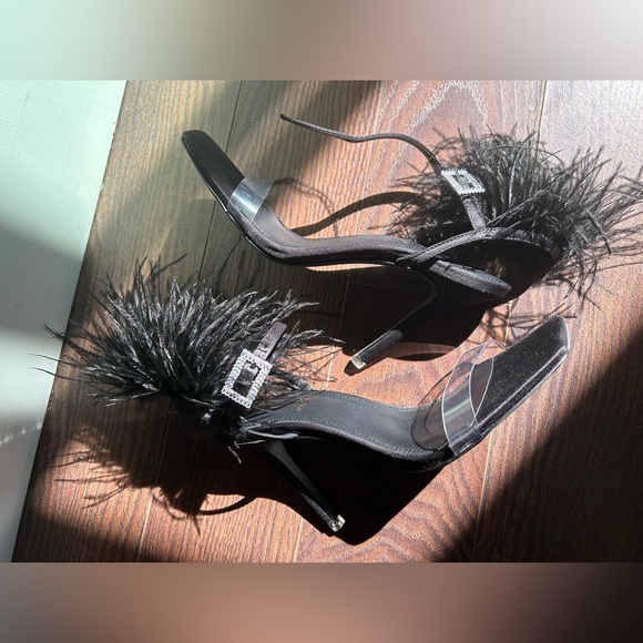 Black Suede Studio Feather Sandals - Picture 2 of 6